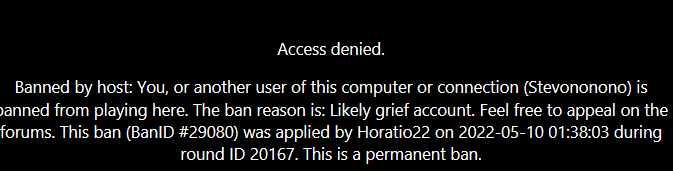 Banned By Horatio22 Ban Appeal For Stevononono Resolved Ban Appeals Fulpstation 